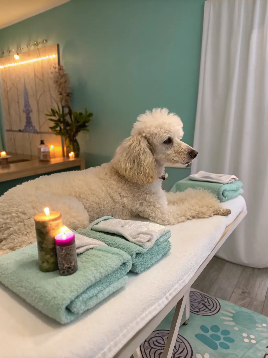 A fluffy Poodle with a perfectly styled haircut, showcasing breed-specific grooming expertise.